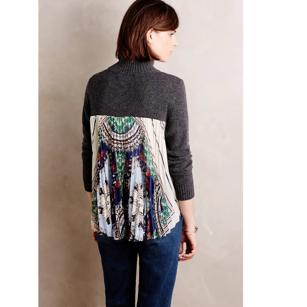 Anthropologie Moth Rona Pleated Turtleneck in Grey Small